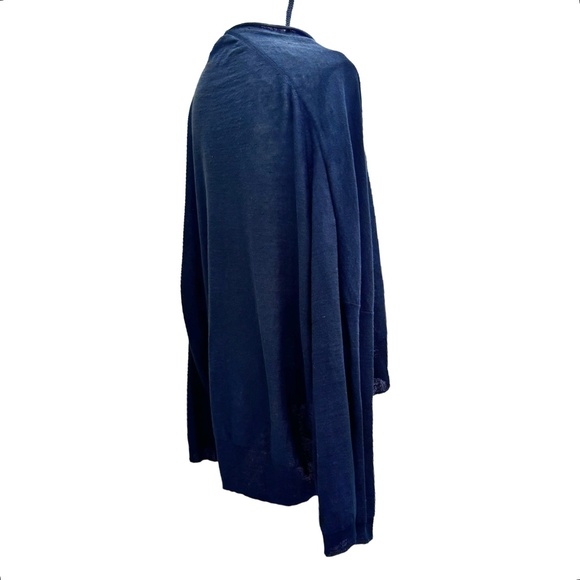 DKNY PURE BLACK KNIT LINEN OPEN CARDIGAN SHAWL COLLAR SWEATER - Picture 6 of 16